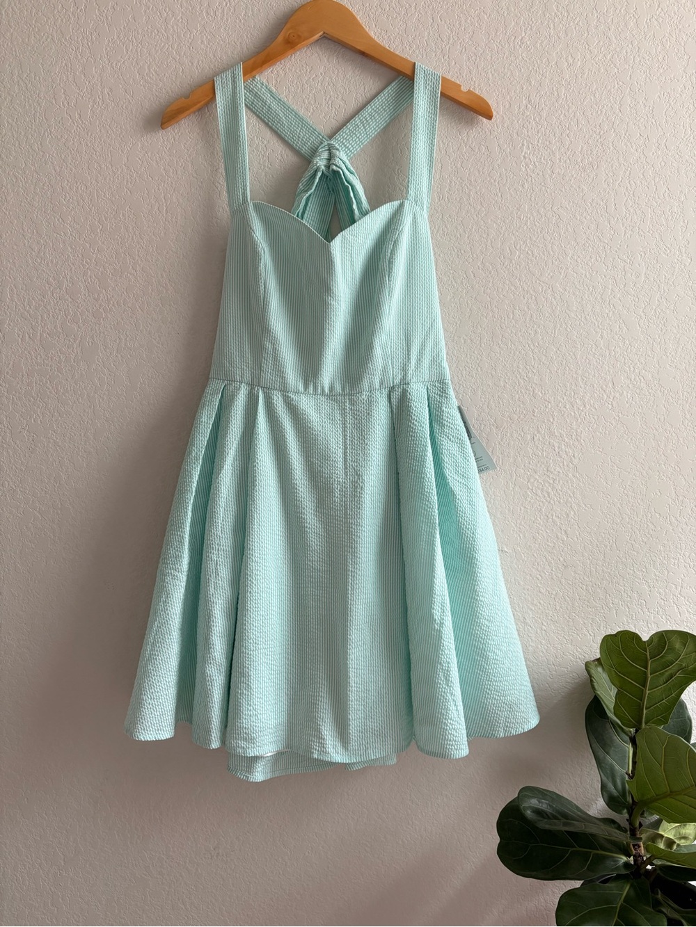 Lauren James Livingston Seersucker Green Stripe Dress Size Large NWT
